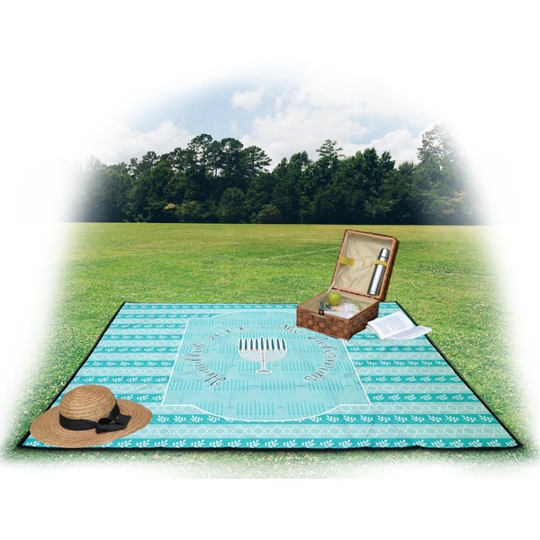 Hanukkah Picnic Blanket - with Basket Hat and Book - in Use