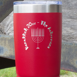 Hanukkah 20 oz Stainless Steel Tumbler - Red - Single Sided (Personalized)