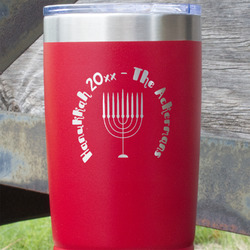 Hanukkah 20 oz Stainless Steel Tumbler - Red - Double Sided (Personalized)