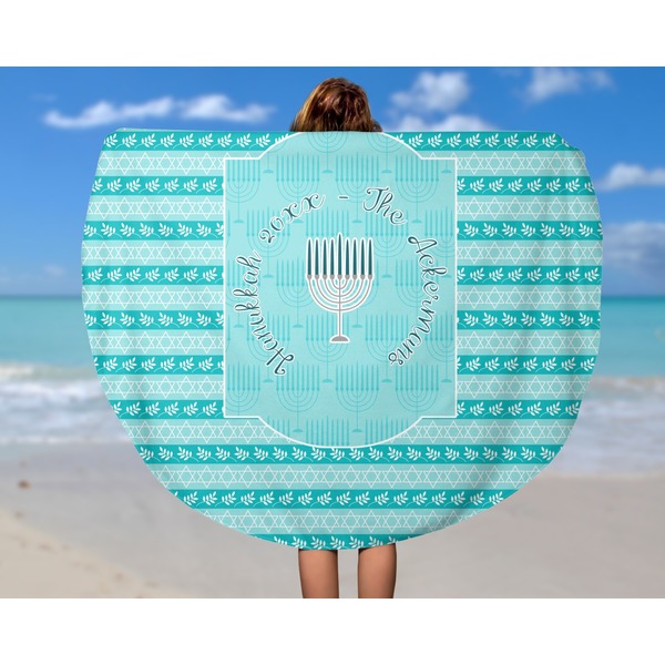 Hanukkah Round Beach Towel - In Use