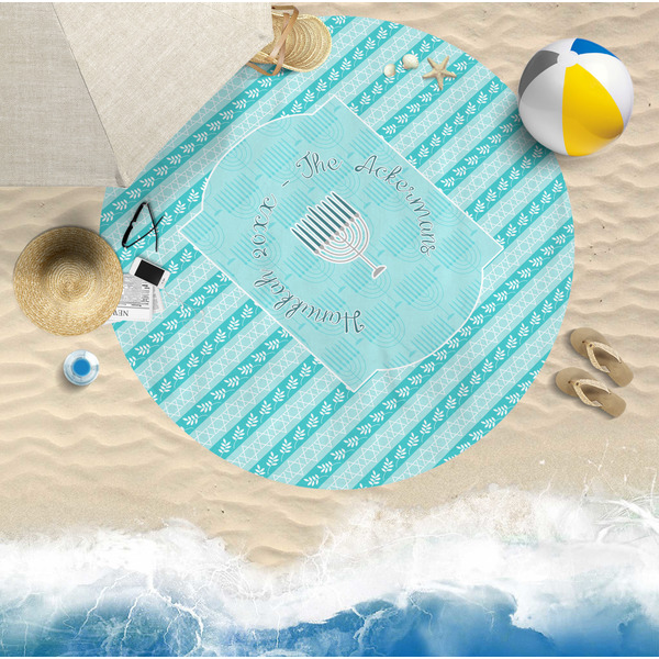 Hanukkah Round Beach Towel Lifestyle