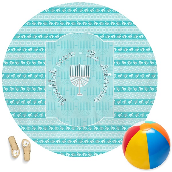 Custom Hanukkah Round Beach Towel (Personalized)