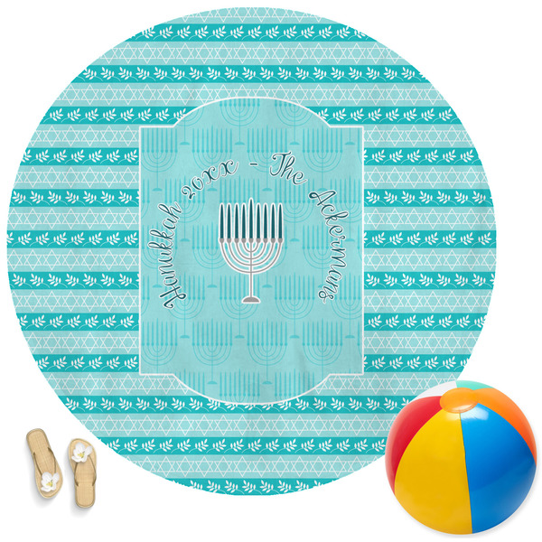 Custom Hanukkah Round Beach Towel (Personalized)