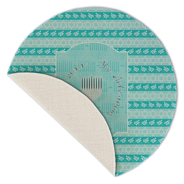 Hanukkah Round Linen Placemats - Front (folded corner single sided)
