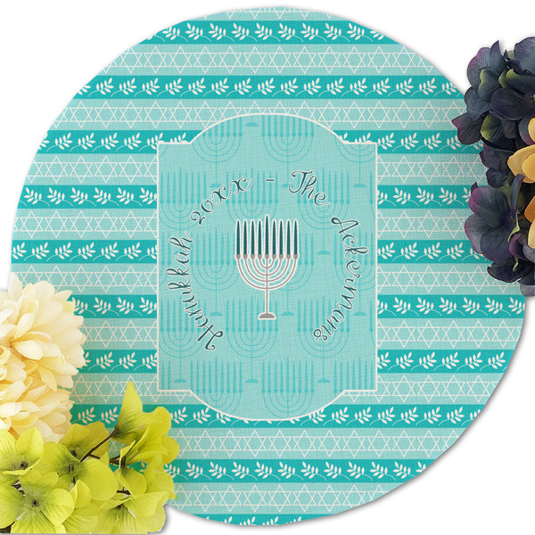 Hanukkah Round Linen Placemats - Front (w flowers)