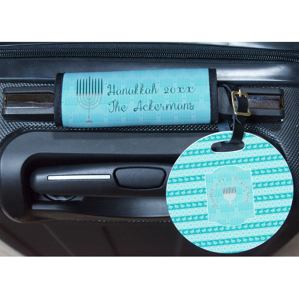 Hanukkah Round Luggage Tag & Handle Wrap - In Context