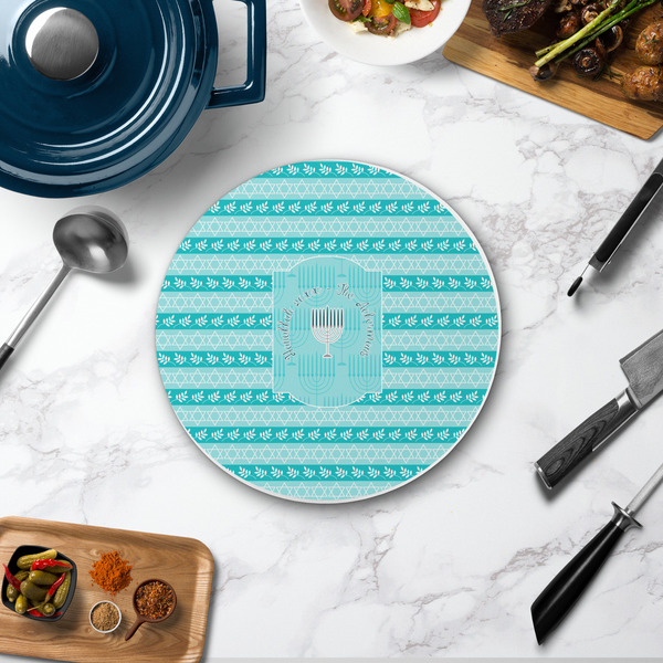 Hanukkah Round Stone Trivet - In Context View
