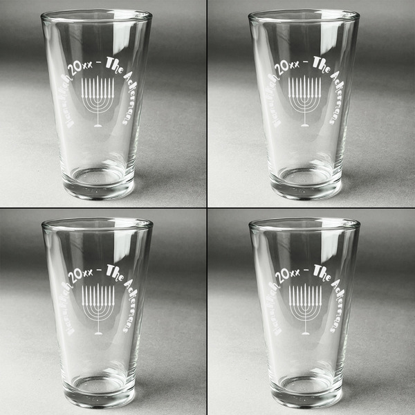 Hanukkah Set of Four Engraved Beer Glasses - Individual View