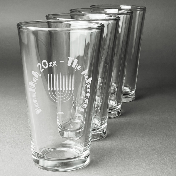 Hanukkah Set of Four Engraved Pint Glasses - Set View