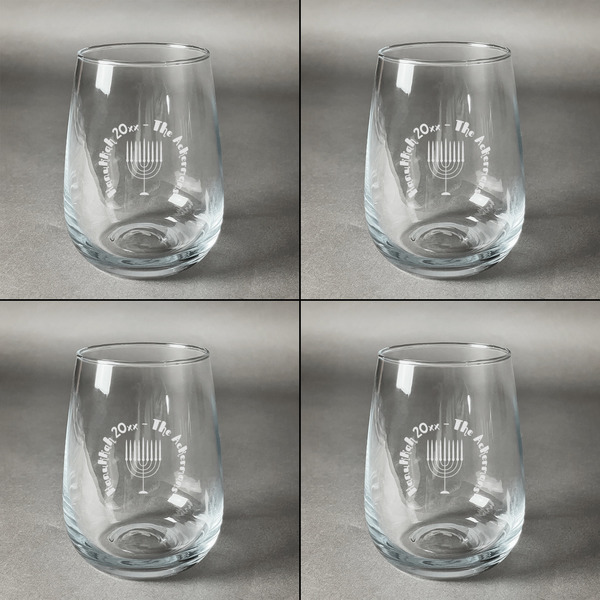 Hanukkah Set of Four Personalized Stemless Wineglasses (Approval)