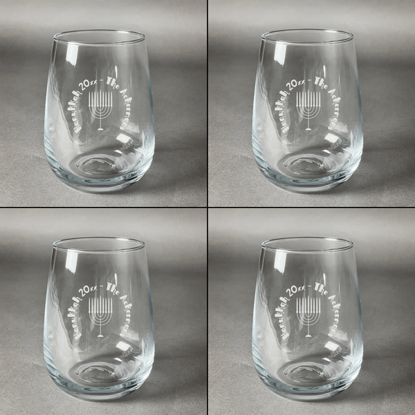 Hanukkah Set of Four Personalized Stemless Wineglasses (Approval)