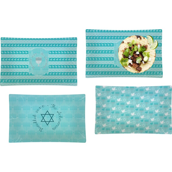 Custom Hanukkah Set of 4 Glass Rectangular Lunch / Dinner Plate (Personalized)