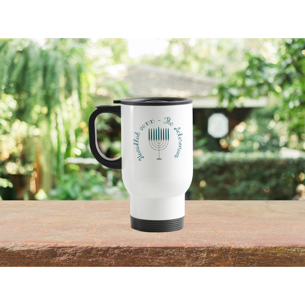 Hanukkah Stainless Steel Travel Mug with Handle Lifestyle