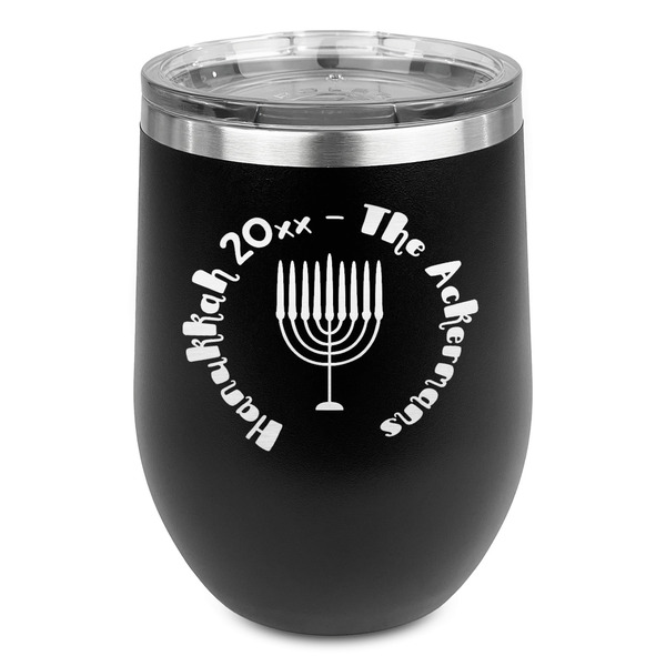 Custom Hanukkah Stemless Stainless Steel Wine Tumbler - Black - Double Sided (Personalized)