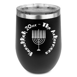 Hanukkah Stemless Stainless Steel Wine Tumbler - Black - Single Sided (Personalized)