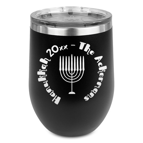 Custom Hanukkah Stemless Stainless Steel Wine Tumbler - Black - Single Sided (Personalized)