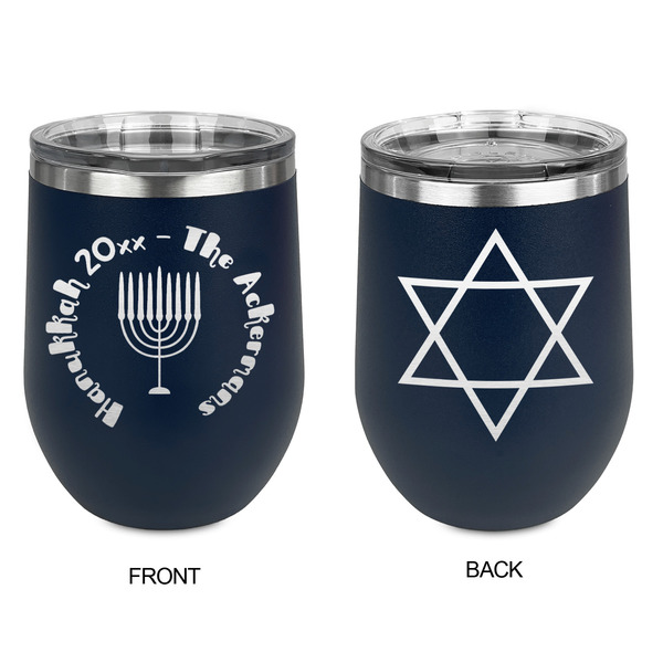 Hanukkah Stainless Wine Tumblers - Navy - Double Sided - Approval