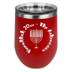 Hanukkah Stemless Stainless Steel Wine Tumbler - Red - Double Sided (Personalized)