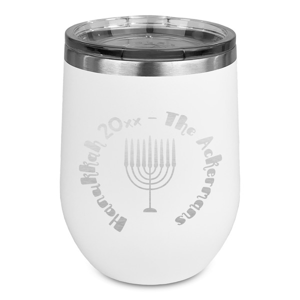 Custom Hanukkah Stemless Stainless Steel Wine Tumbler - White - Single Sided (Personalized)