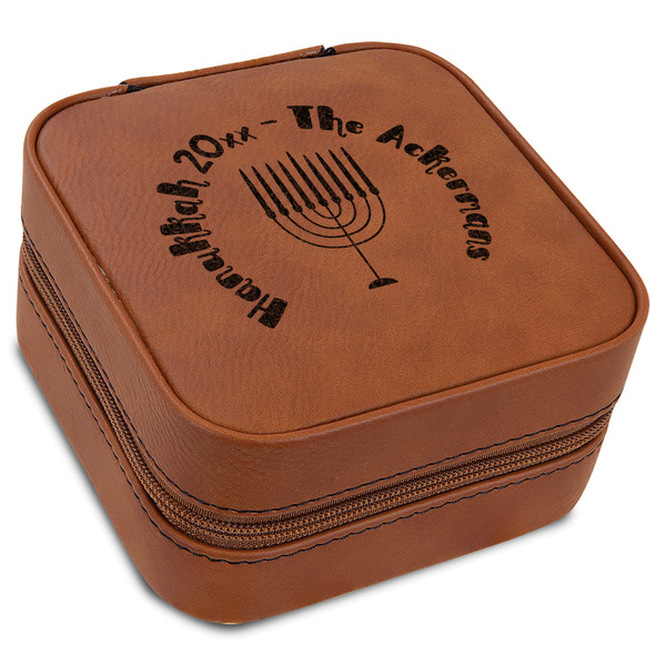 Custom Hanukkah Travel Jewelry Box - Rawhide Leather (Personalized)