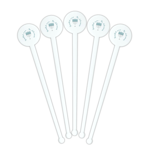 Hanukkah White Plastic 7" Stir Stick - Round - Fan View