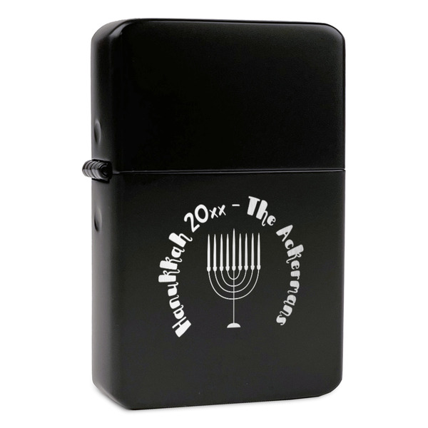 Custom Hanukkah Windproof Lighter - Black - Double Sided & Lid Engraved (Personalized)