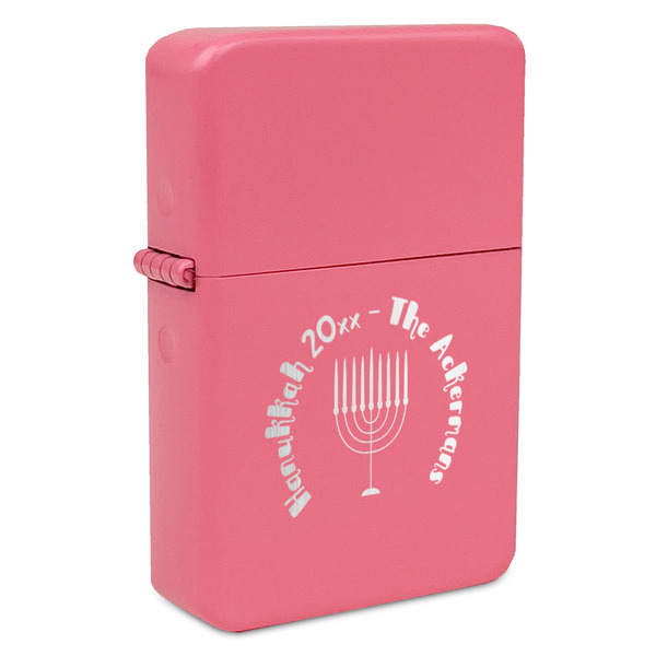 Custom Hanukkah Windproof Lighter - Pink - Single Sided & Lid Engraved (Personalized)
