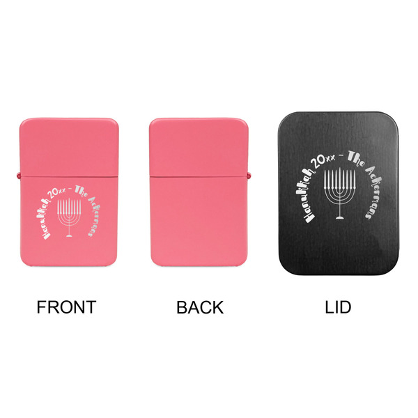 Hanukkah Windproof Lighters - Pink, Single Sided, w Lid - APPROVAL