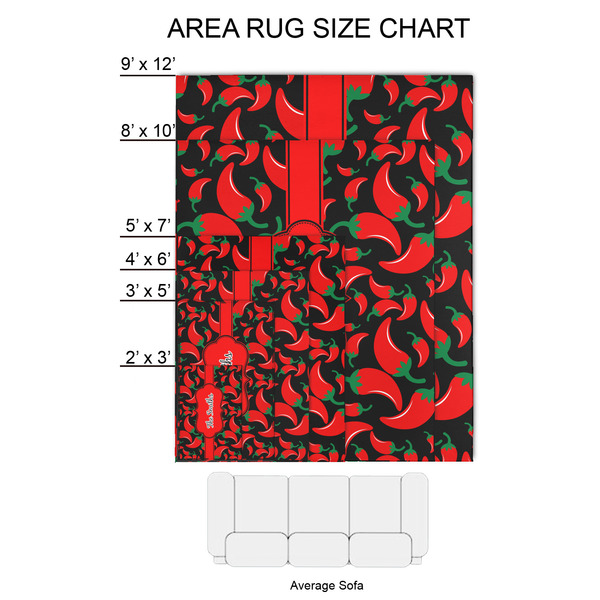 Chili Peppers 2'x3' Indoor Area Rugs - Size Chart