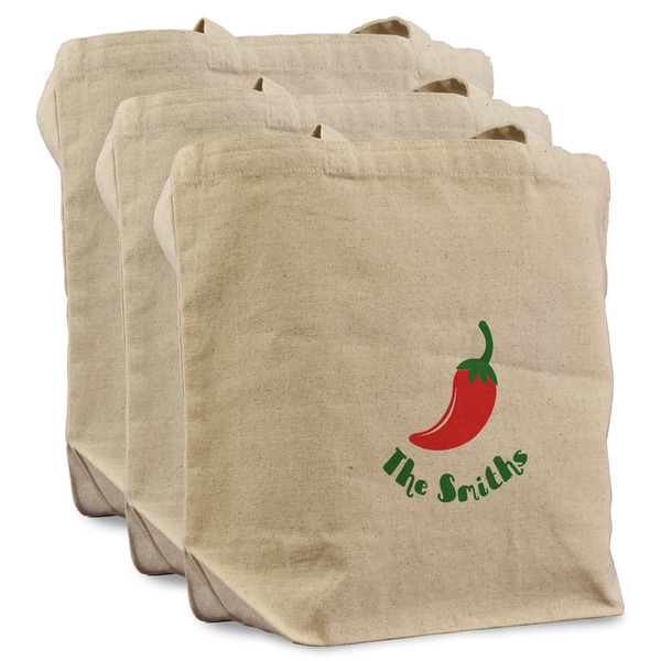 Custom Chili Peppers Reusable Cotton Grocery Bags - Set of 3 (Personalized)
