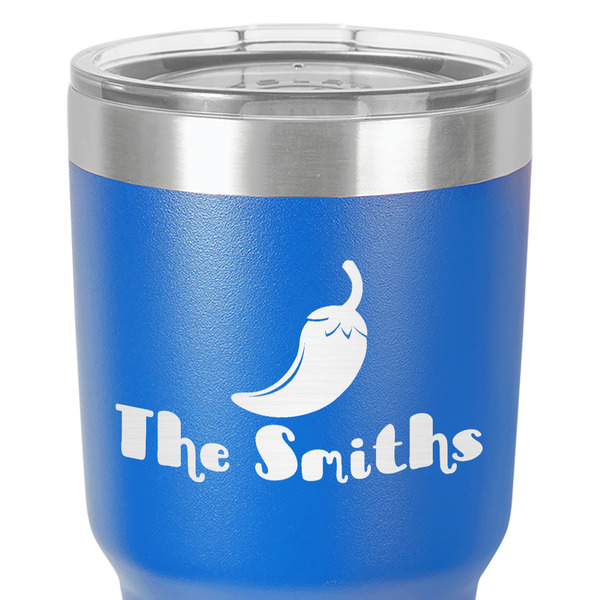 Chili Peppers 30 oz Stainless Steel Ringneck Tumbler - Blue - Close Up
