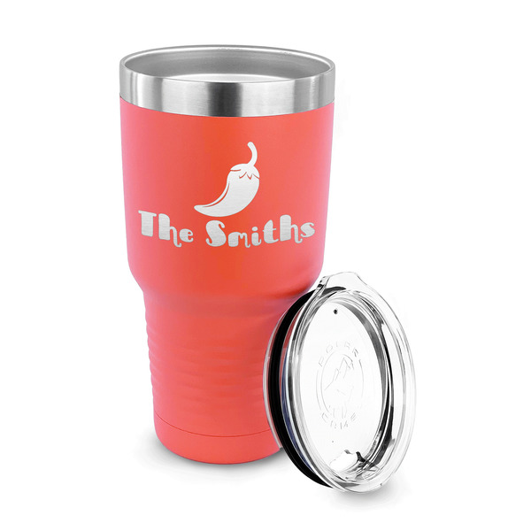 Chili Peppers 30 oz Stainless Steel Ringneck Tumblers - Coral - LID OFF