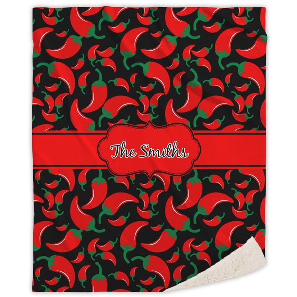 Custom Chili Peppers Sherpa Throw Blanket - 50"x60" (Personalized)