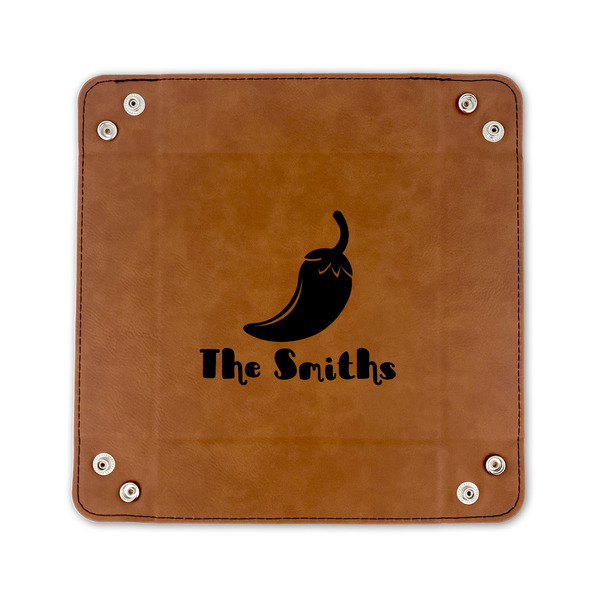 Chili Peppers 6" x 6" Leatherette Snap Up Tray - FLAT FRONT