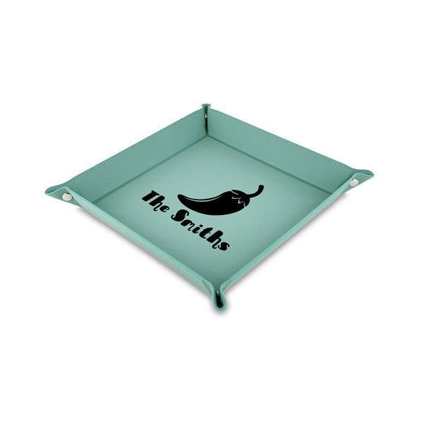 Custom Chili Peppers 6" x 6" Teal Faux Leather Valet Tray (Personalized)