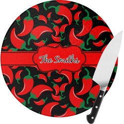 Chili Peppers Round Glass Cutting Board - Small (Personalized)