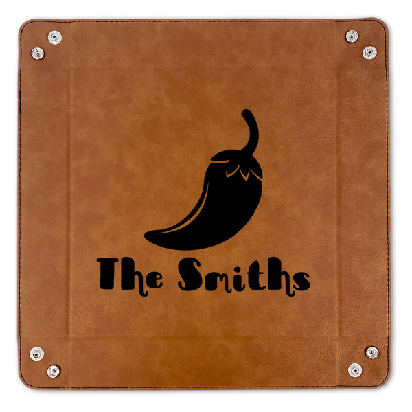 Chili Peppers 9" x 9" Leatherette Snap Up Tray - APPROVAL (FLAT)