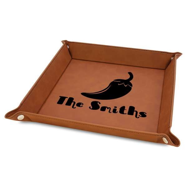 Custom Chili Peppers 9" x 9" Leather Valet Tray w/ Name or Text