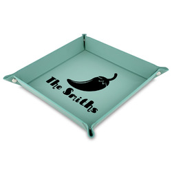 Chili Peppers 9" x 9" Teal Faux Leather Valet Tray (Personalized)