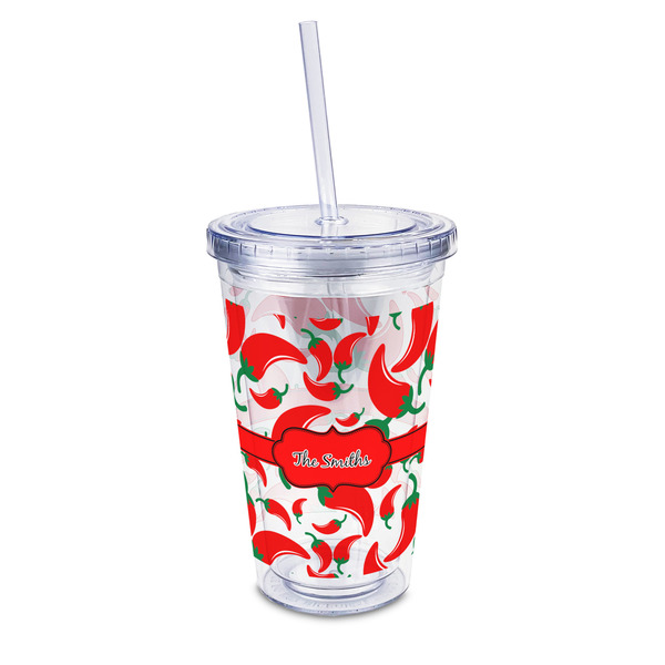 Custom Chili Peppers 16oz Double Wall Acrylic Tumbler with Lid & Straw - Full Print (Personalized)