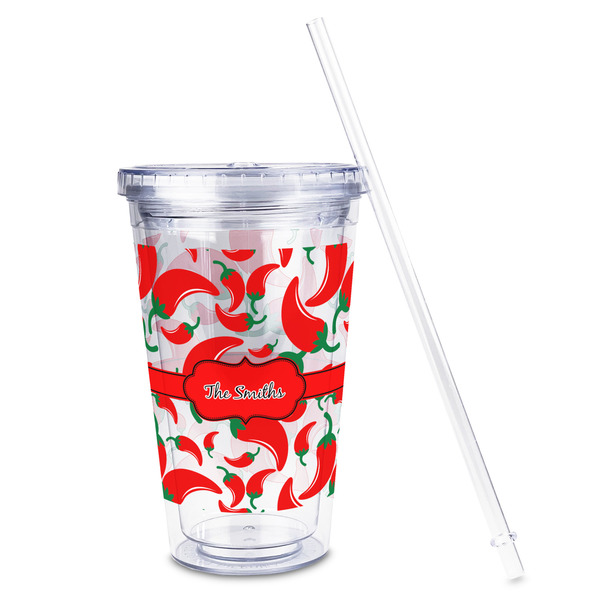 Chili Peppers Acrylic Tumbler - Full Print - Front straw out