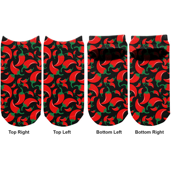 Chili Peppers Adult Ankle Socks - Double Pair - Front and Back - Apvl