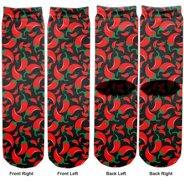 Chili Peppers Adult Crew Socks - Double Pair - Front and Back - Apvl