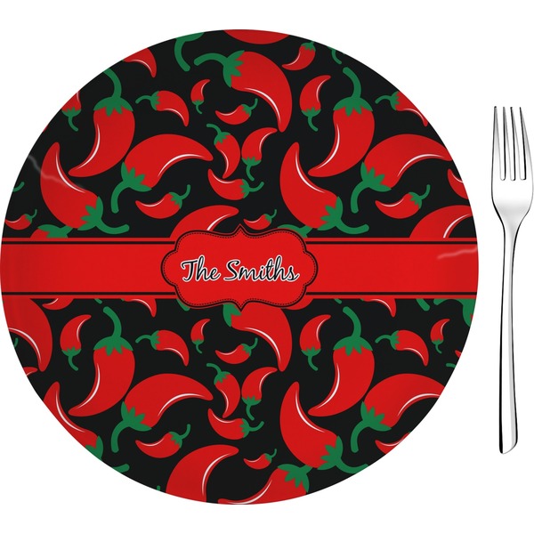 Custom Chili Peppers Glass Appetizer / Dessert Plate 8" (Personalized)