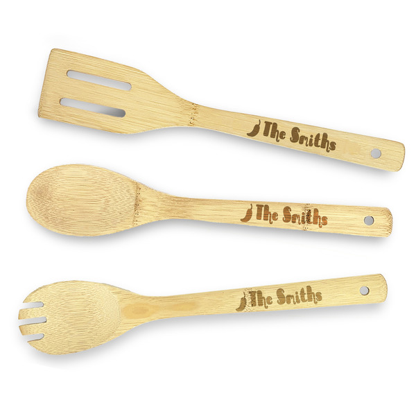 Custom Chili Peppers Bamboo Cooking Utensil Set - Double Sided (Personalized)