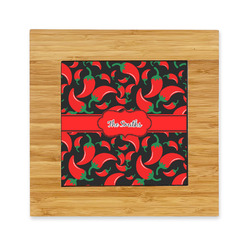Chili Peppers Bamboo Trivet with Ceramic Tile Insert (Personalized)