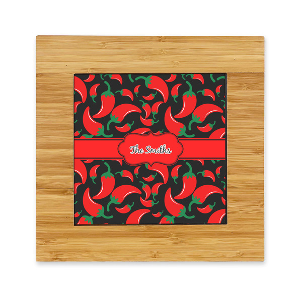 Custom Chili Peppers Bamboo Trivet with Ceramic Tile Insert (Personalized)