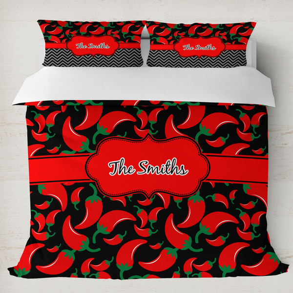 Custom Chili Peppers Duvet Cover Set - King (Personalized)