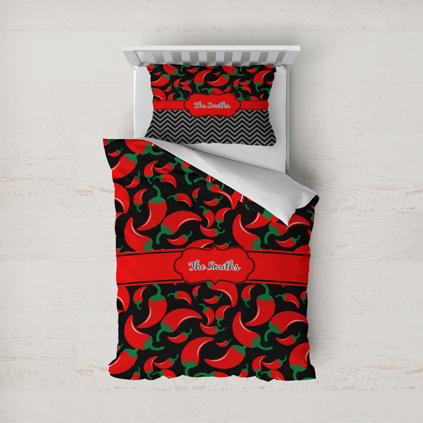 Custom Chili Peppers Duvet Cover Set - Twin (Personalized)