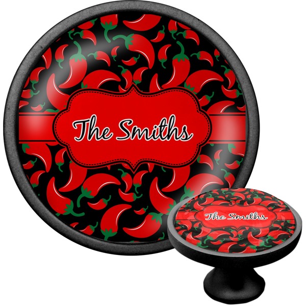 Custom Chili Peppers Cabinet Knob (Black) (Personalized)